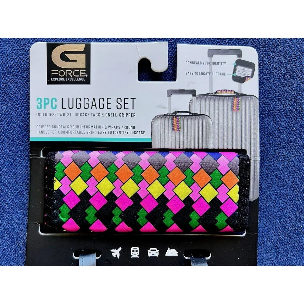 G Force 3 Pc Luggage Tags & Gripper Colorful Traveler Gift Suitcase ID Diamond